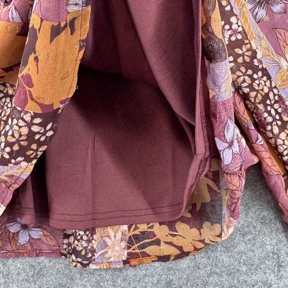 Avara Womens Patchwork Floral Long Balloon Sleeve Top Size S Orange Purple Fall - Picture 8 of 9